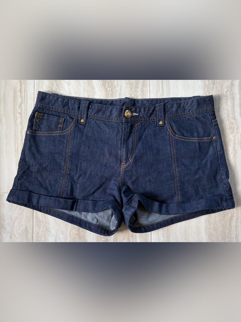 Armani Exchange Dark Blue Denim Cuffed Jean Shorts
